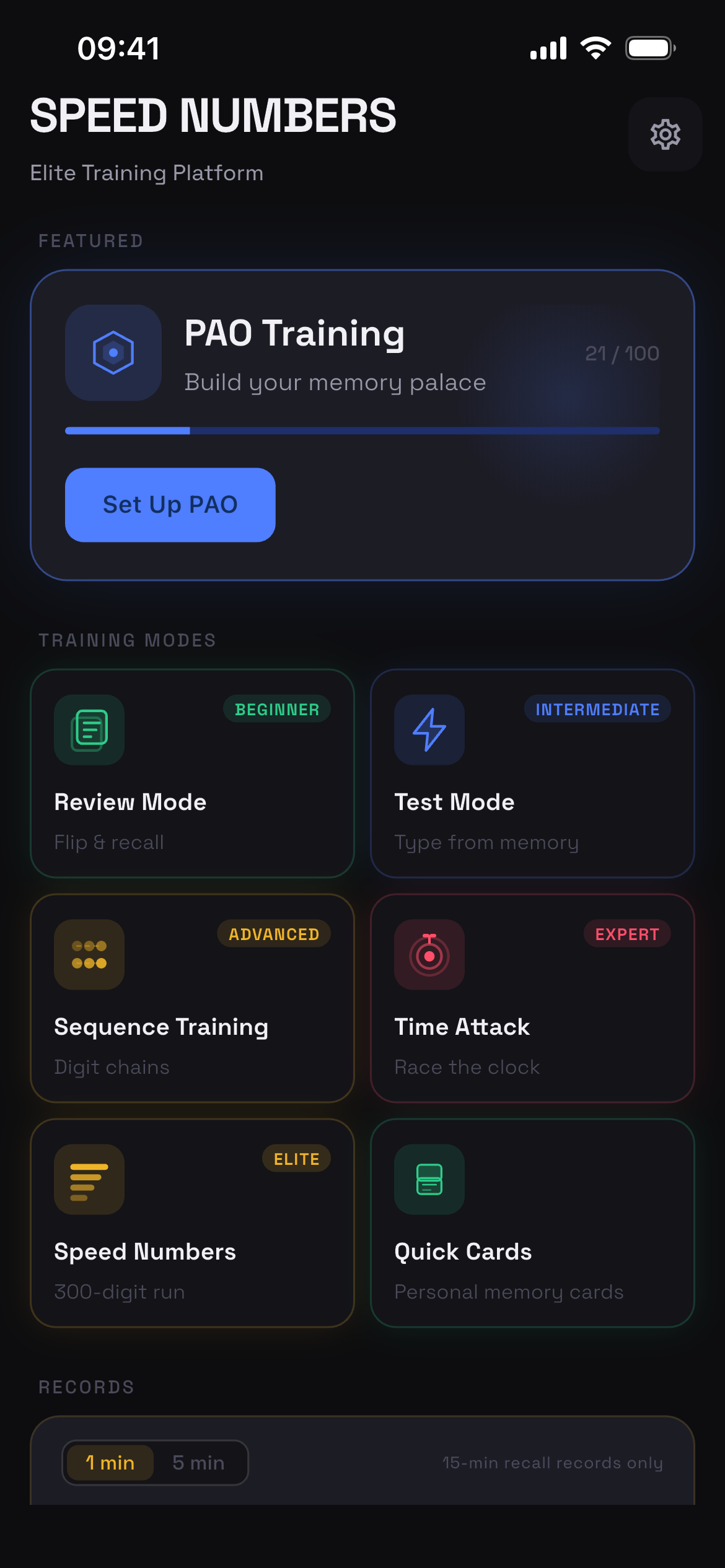 Speed Numbers home screen