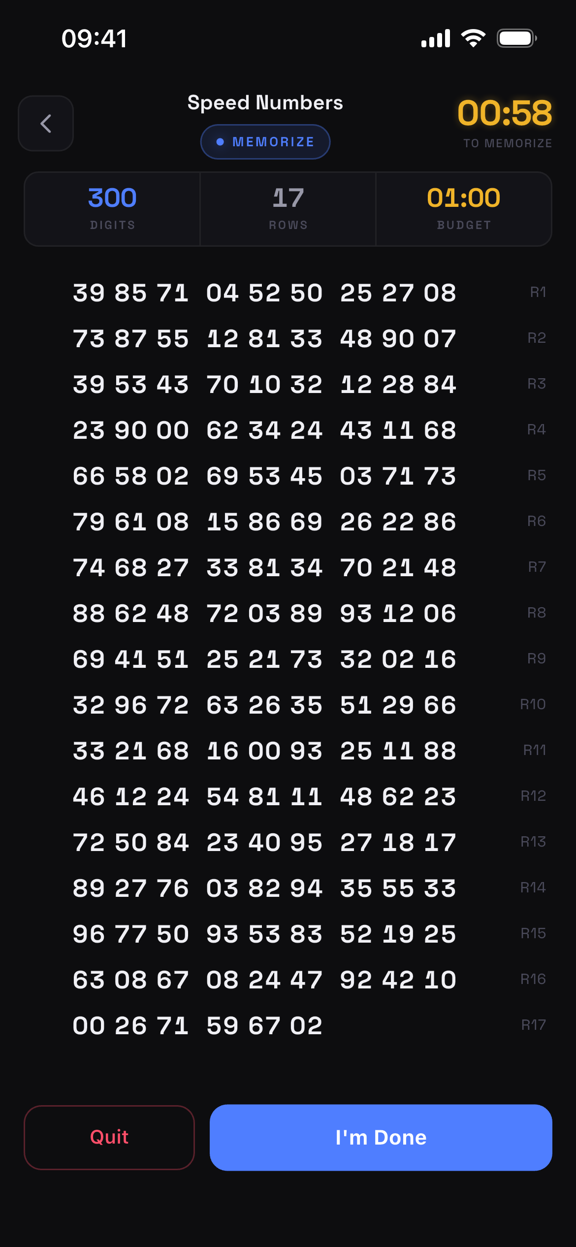 Speed numbers memorize grid