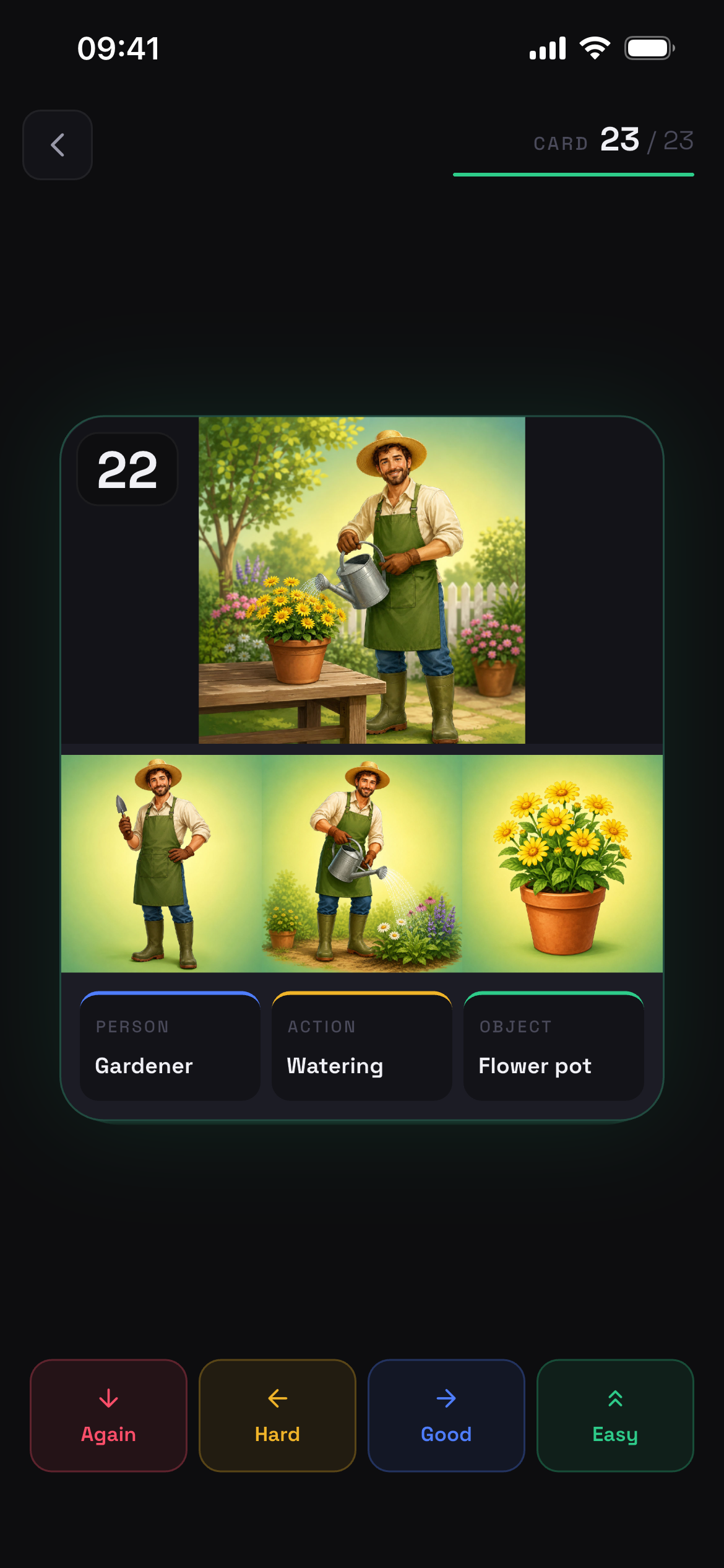 Review card screen